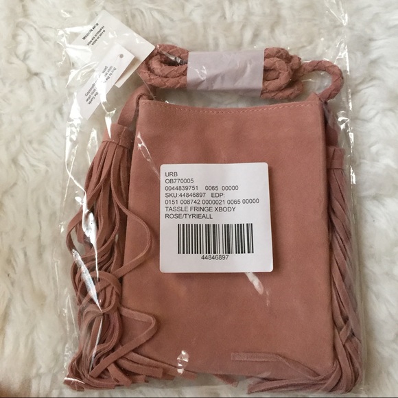 NWT Urban Outfitters Suede Tassel Fringe Mink Bag - Picture 5 of 7